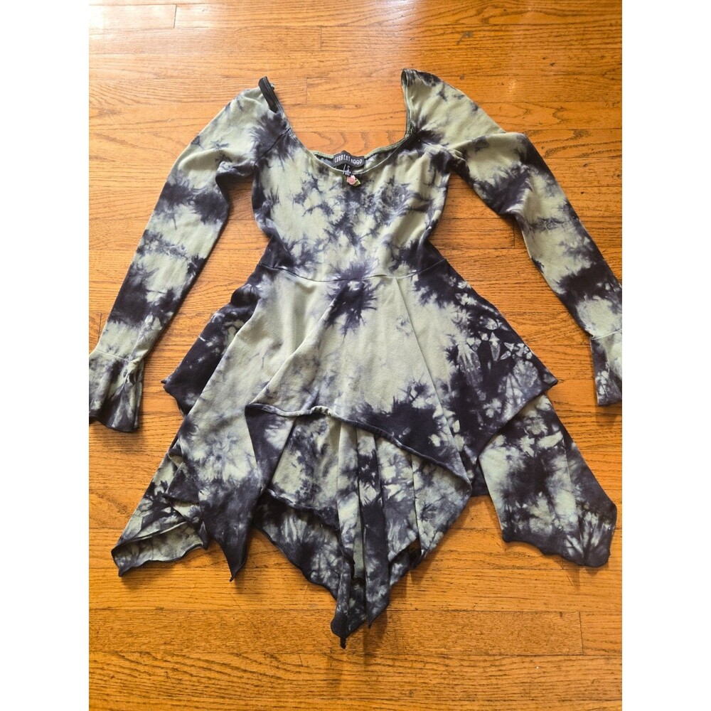 Current Mood Dolls Kill Tie Dye Full Sleeve Handkerchief Dress Green Size Small